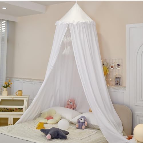 Princess Decor Canopy for Kids Bed, Soft and Durable Bed Canopy for Girls Room Tent Canopy Dreamy Mosquito Net Bedding, Children Reading Nook Canopies Indoor (White)