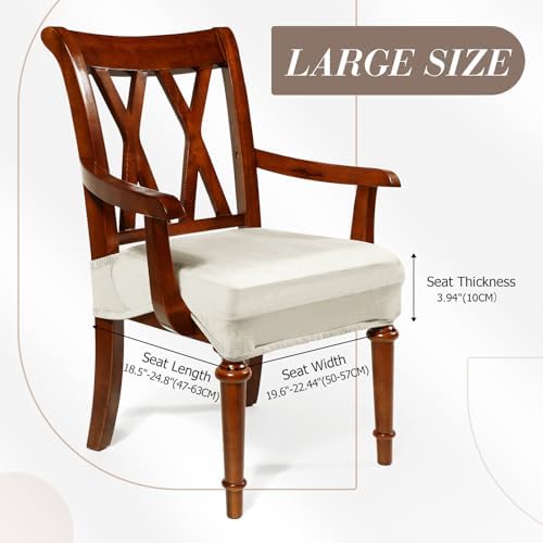 Havawish Extra Wide Dining Chair Seat Covers, Beige White, Velvet, 6 Pcs