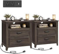 VASAGLE 23.6 inch Farmhouse Nightstands Set 2, Charging Station, 2 Drawers