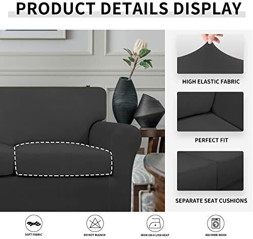 Easy-Going 4 Pieces Stretch Sofa Cover for 3 Cushion Couch Washable