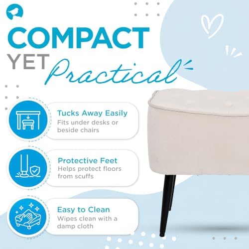 BIRDROCK HOME Tufted Curve Ottoman Velvet Foot Stool - Modern Upholstered Padded Footrest for Living Room or Bedroom - Small Cushioned Accent Chair for Couch, Sofa, or Extra Seating (Tan)