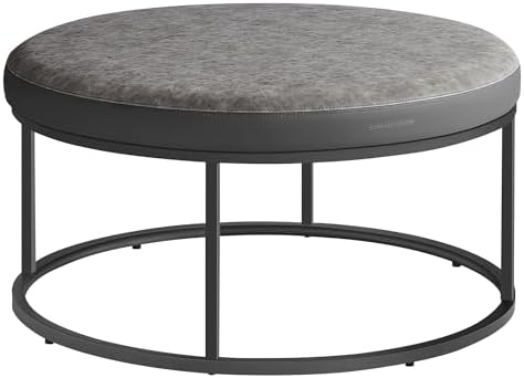 SONGMICS Home Ottoman, Round Coffee Table, Reversible Top, Steel Frame