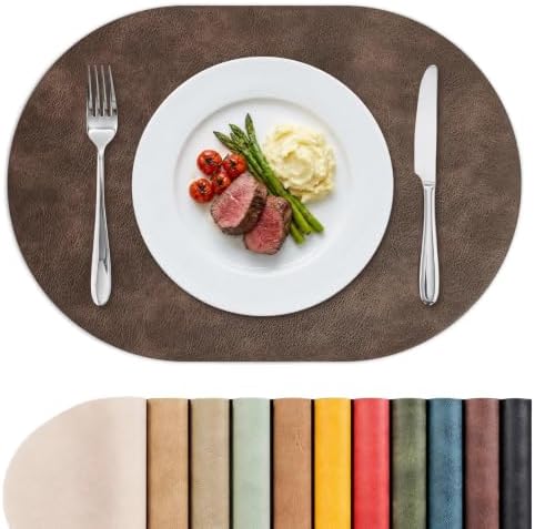 MOSAYT Vinyl Faux Leather Oval Placemats, Set of 8, Coffee