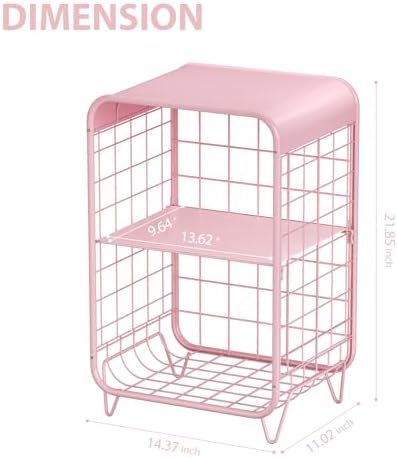 APEXCHASER Cute Kids Pink Nightstand,3 Tier Metal Side Table
