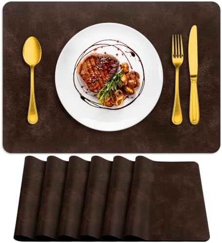 ADRIMER Fall Placemats Set of 6, Heat Resistant Faux Leather, Coffee