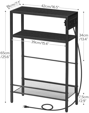 HOOBRO Small Narrow Side Table with Charging Station Set of 2, Skinny End Table for Small Spaces, Slim Nightstand with USB Ports Outlet, Sofa Beside Table with Storage Shelf BB102UBZP201