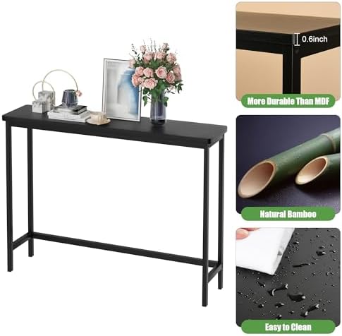 VASMIA Console Table, Entryway Table, Narrow Sofa Table, 39" Bamboo Hallway Table for Entryway, Living Room, Bedroom, Foyer, Black