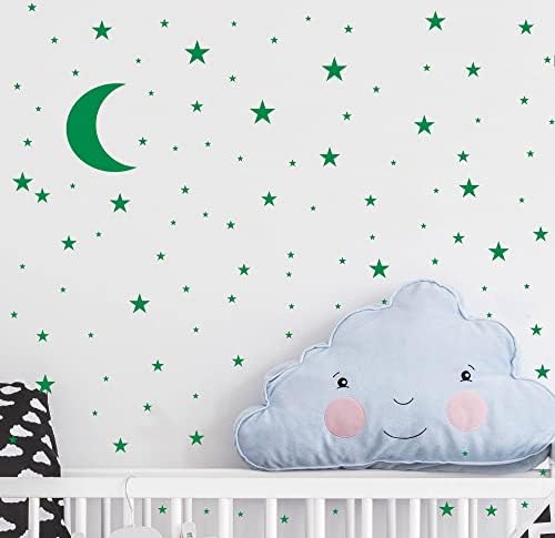 Moon and Stars Wall Decal Vinyl Sticker for Kids Boy Girls Baby Room Decoration Good Night Nursery Wall Decor Home House Bedroom Design YMX16 (Green)
