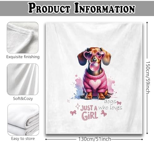 Trendy Pink Dachshund Throw Blanket for Couch, Dachshund Gifts for Women, Just a Girls Who Loves Dogs Throw Blanket for Girls Bedroom Living Room Home Decoration, 50x60 Inches