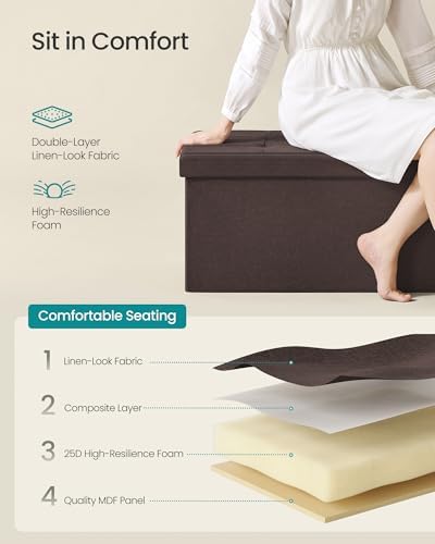 SONGMICS 43.3 Inches Folding Storage Ottoman Bench, Load 660 lb