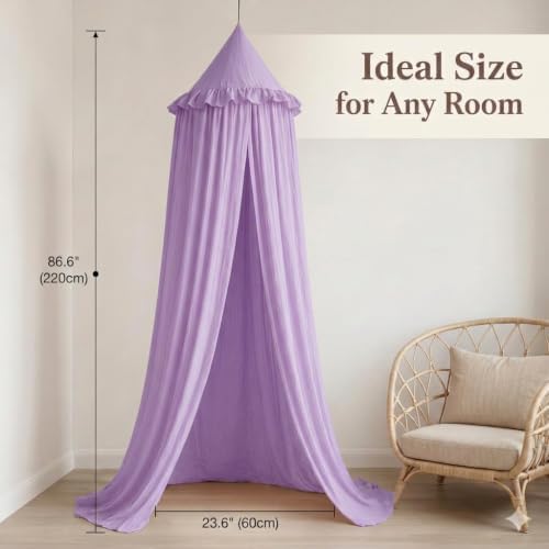 Bed Canopy for Girls, Princess Crib Canopy for Nursery, Dreamy Soft Hanging Canopy for Toddler Bed, Twin & Full Size, Kids Bed Canopy for Girls Room Decor & Reading Nook, Lavender
