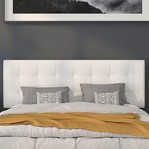 Flash Furniture Bedford Box Stitch Tufted Upholstered Queen Size Headboard in White Fabric