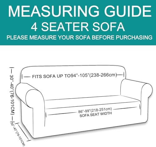 U-NICE HOME 4 Seater Stretch Couch Cover for 3 Cushion Sofa, Light Blue
