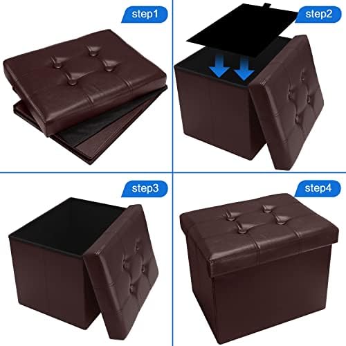 Bsketa Storage Ottoman Bench,17 Inch Folding Leather Foot Rest Stool,Brown