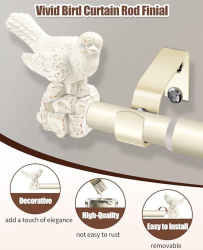 1 or 7/8 Inch Bird-Shaped Decorative Finials for Curtain Rods White Curtain Rod Ends Metal Curtain Rod Finials Ends Easy to Install Set of 2 Rod End