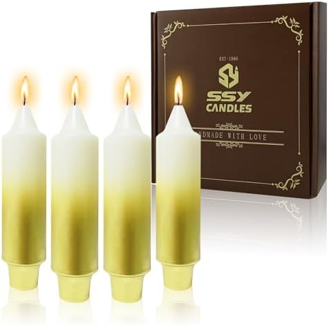 NJAO HOO Gold Christmas Candles 5 Inch Short Taper Candle Metallic Candlesticks Unscented Candle Set for Home Decor Christmas Party Dinner Candles, 4 Pack