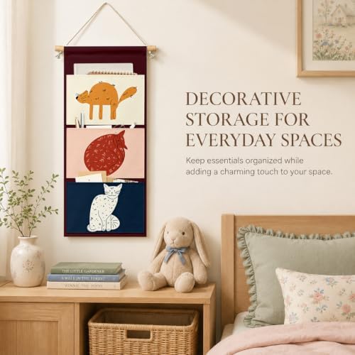 IAXIC Woodland Animal Wall Organizer, Canvas Pockets for Nursery