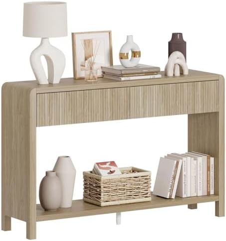FATORRI Console Table for Entryway Storage, 47.2 Inch Light Walnut