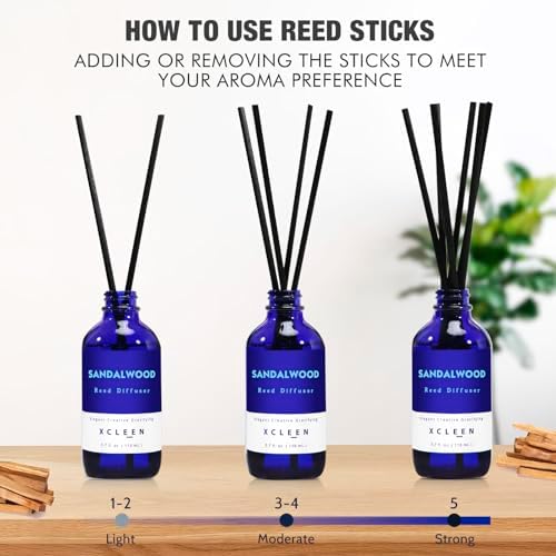 Xcleen Reed Diffuser Set with Sticks, Sandalwood Scented Oil Diffuser for Bathroom, Room Fresheners, Home Fragrance Bedroom Office Decor & Gift (Pack of 3)