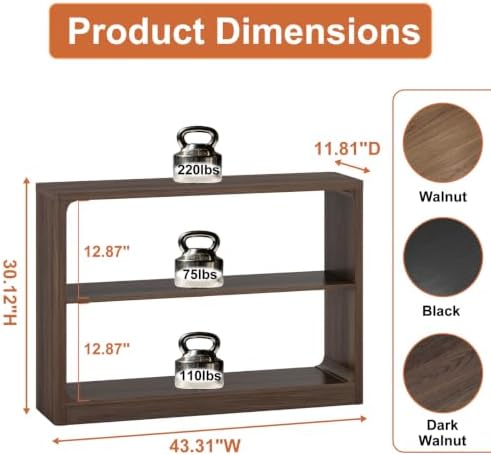 FATORRI Console Table with 3-Tier Storage Shelves, Rustic Farmhouse Sofa Tables for Behind Couch, Wooden Narrow Entryway Table for Living Room, Hallway (Dark Walnut)
