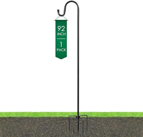 Ottsuls Shepherds Hooks with 5 Prongs Base for Outdoor - 92" Adjustable Bird Feeder Pole for Outside Hanging, Garden, Hummingbird Feeder, Plant Baskets, Solar Light Lanterns, Wedding Decor (1 Pack)