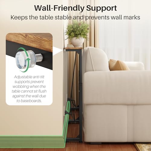 Kitstorack 70.8" Extra-Long Behind Couch Table, Height Adjustable Narrow Console Table with 2 Power Strips, Anti-Tip Wall Screws, Rustic Brown Finish, Split Design for Flexible Use
