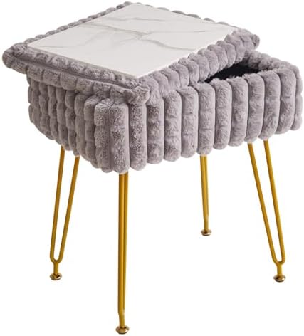 IBUYKE Rectangle Vanity Chair Ottoman, Footrest Stool, Grey WBD004G