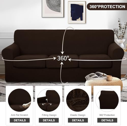 U-NICE HOME 4 Pieces Stretch Couch Cover Sofa Slipcover, Chocolate