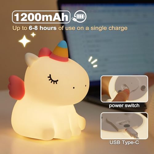 VTIGER Unicorn Night Light, LED Squishy Cute Lamp, Dimmable Kids Baby Bedroom Nightlight, Rechargeable Touch Lamp for Girls Room Decor
