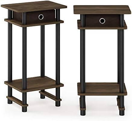 Furinno Turn-N-Tube Set of 2 Toolless 3-Tier Side Table, Columbia Walnut