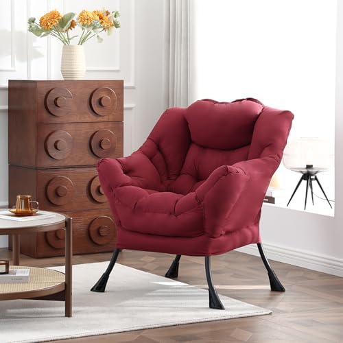Welnow Lazy Chair for Adults，Modern Reading Accent Chair,Burgundy Single