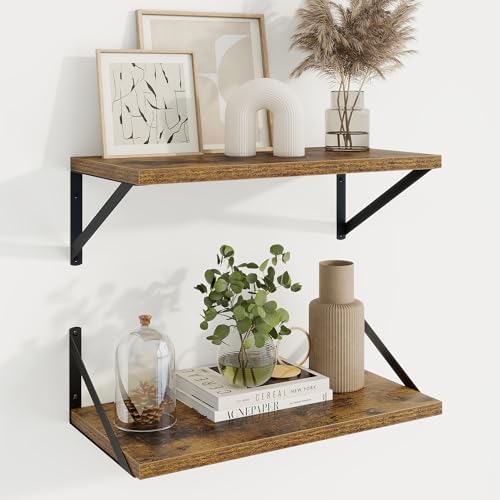 Axeman 20 Inch Floating Shelves, 10 Inch Deep Brown Wall Shelves Set of 2
