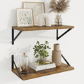 Axeman 20 Inch Floating Shelves, 10 Inch Deep Brown Wall Shelves Set of 2