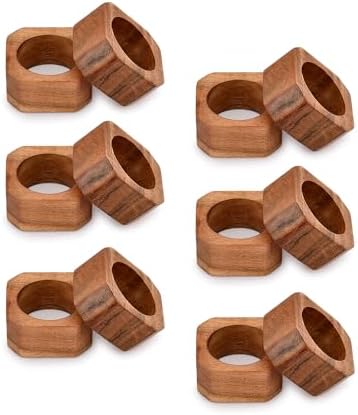Napkin Ring Acacia Wood Napkin Rings Classic Everyday Use Thanksgiving, Christmas Napkin Rings Buckles,Festive Party Gift Farmhouse for Table Decorations (Set of 12, Brown)
