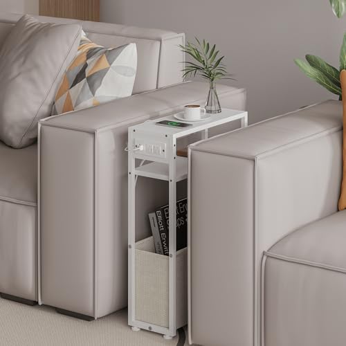 Leomonio Narrow Side Table, Slim Night Stand with Magazine Rack
