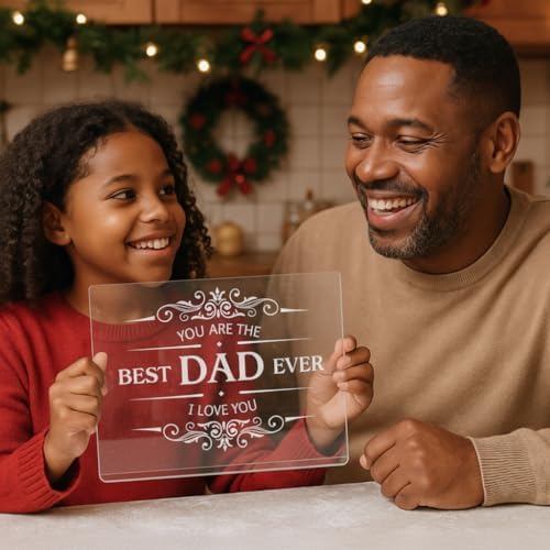 Engraved Acrylic Cutting Board with Counter Lip - Best Dad Ever Dad Gifts from Daughter Son Cooking Gift for Father Daddy Christmas Birthday Presents Clear Countertop Protector Kitchen Decor