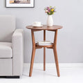 Bamboo Round Side Table, 2-Tier Mid Century Modern Sofa End Table