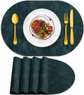 ADRIMER Oval Placemats Set of 4, Wipeable Faux Leather, Dark Blue
