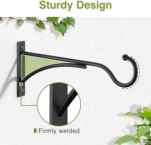 8 Inch 2 Pack Heavy-Duty Metal Plant Hanger Hooks, outdoor, Matte black