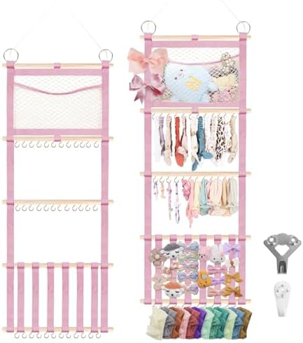 Munzong Headband Holder 52x17 inch, Pink Hair Bow Clip Organizer for Baby