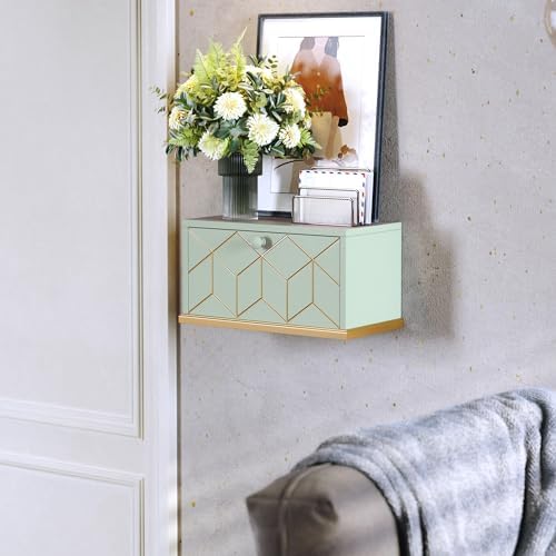 HLR Floating Night Stand, Small Nightstand with Flap Door, Morden Wall Mounted Floating Nightstand for Bedrooms,Green