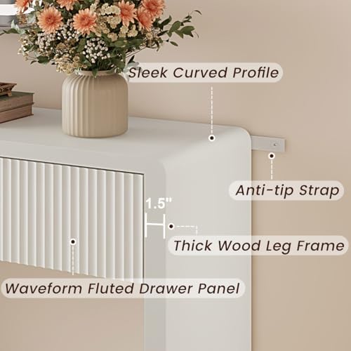 FATORRI Console Entryway Table with Storage, Wooden Narrow Sofa Table with Drawers and Open Shelf, 39.37 inch Modern Hallway Tables Behind Couch for Living Room, Dining, Foyer, Bedroom (Antique White)