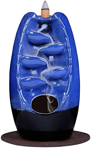SPACEKEEPER Ceramic Backflow Incense Holder Waterfall Incense Burner, Navy