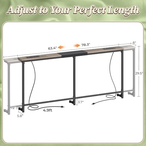 Huuger 63.4-78.3'' Extendable Behind Couch Table with Outlets, Oak