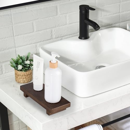 Bathroom Sink Tray Wood Riser Display Kitchen Decor Soap Holder, Walnut