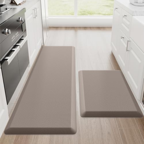 StepRite 1-Inch Kitchen Mats for Floor, 2-Piece Anti-Fatigue Rugs, Khaki