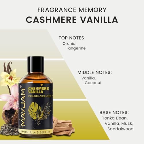 MAYJAM Cashmere Vanilla Fragrance Oil for Diffusers for Home, 3.38FL.OZ