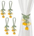 Flower Curtain Tiebacks, 4pcs Lily-of-The-Valley Curtains Holdbacks, Cute Curtain Holdbacks - No Drill Rope Holder, Drape Knitting Handmade for Nursery&Children's Room Decor (Yellow/Orange)
