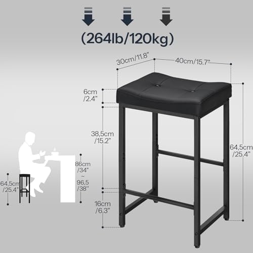 HOOBRO Bar Stools,25.4" Saddle Stools with PU Upholstery, Counter Height Stools with Footrest, Kitchen Breakfast Chairs, for Dining Room, Cafe, Bar, Black BB23BY01