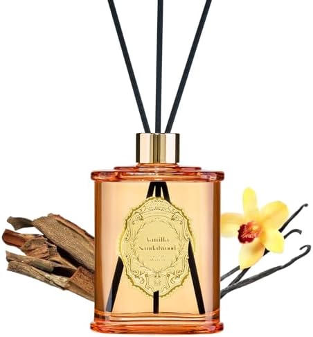 M&SENSE 8.4 oz Large Reed Diffuser for Home | Vanilla Sandalwood Scent Home Oil Diffuser with Sticks | Bedroom Bathroom Living Room Decor
